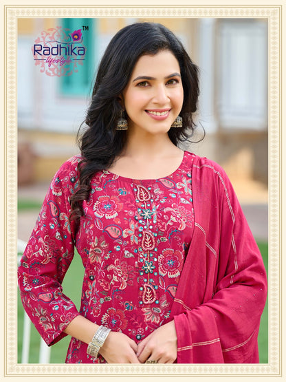 Satrangi Vol 6 Radhika Lifestyle Modal Chanderi Readymade Pant Style Suits Supplier