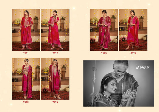 Saubhagya Jay Vijay Jacquard Pant Style Suits Wholesale Price