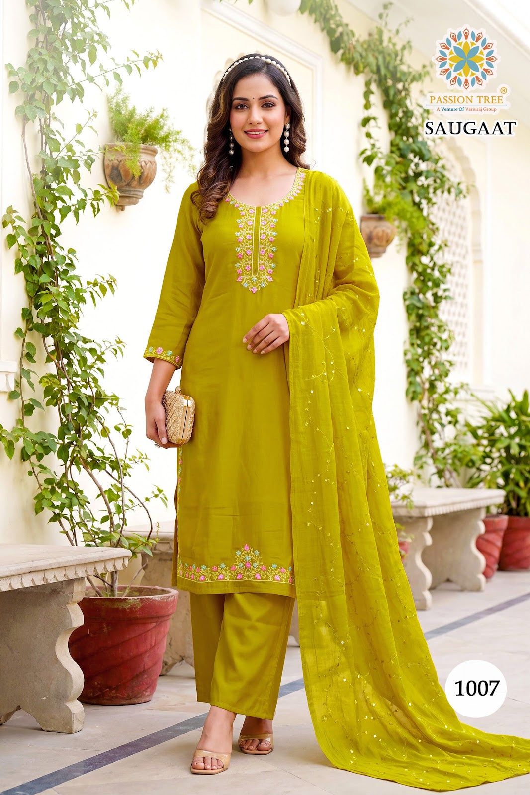 Saugaat Vol 1 Passion Tree Chanderi Readymade Pant Style Suits Supplier
