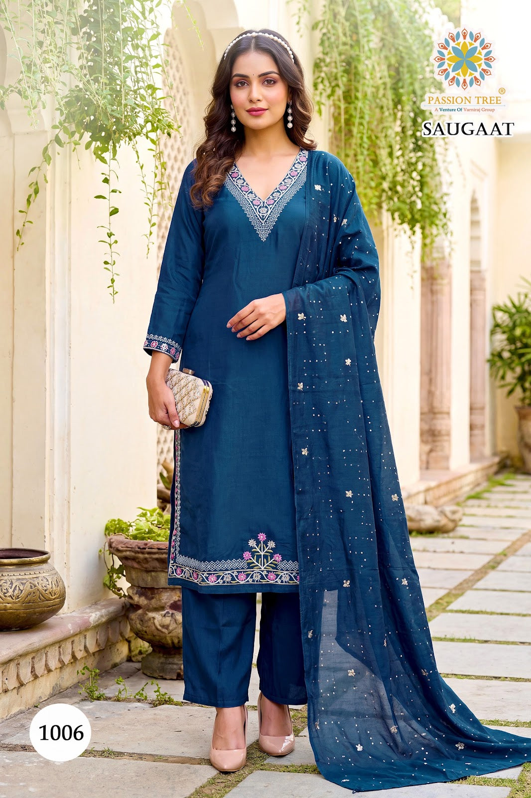 Saugaat Vol 1 Passion Tree Chanderi Readymade Pant Style Suits Supplier