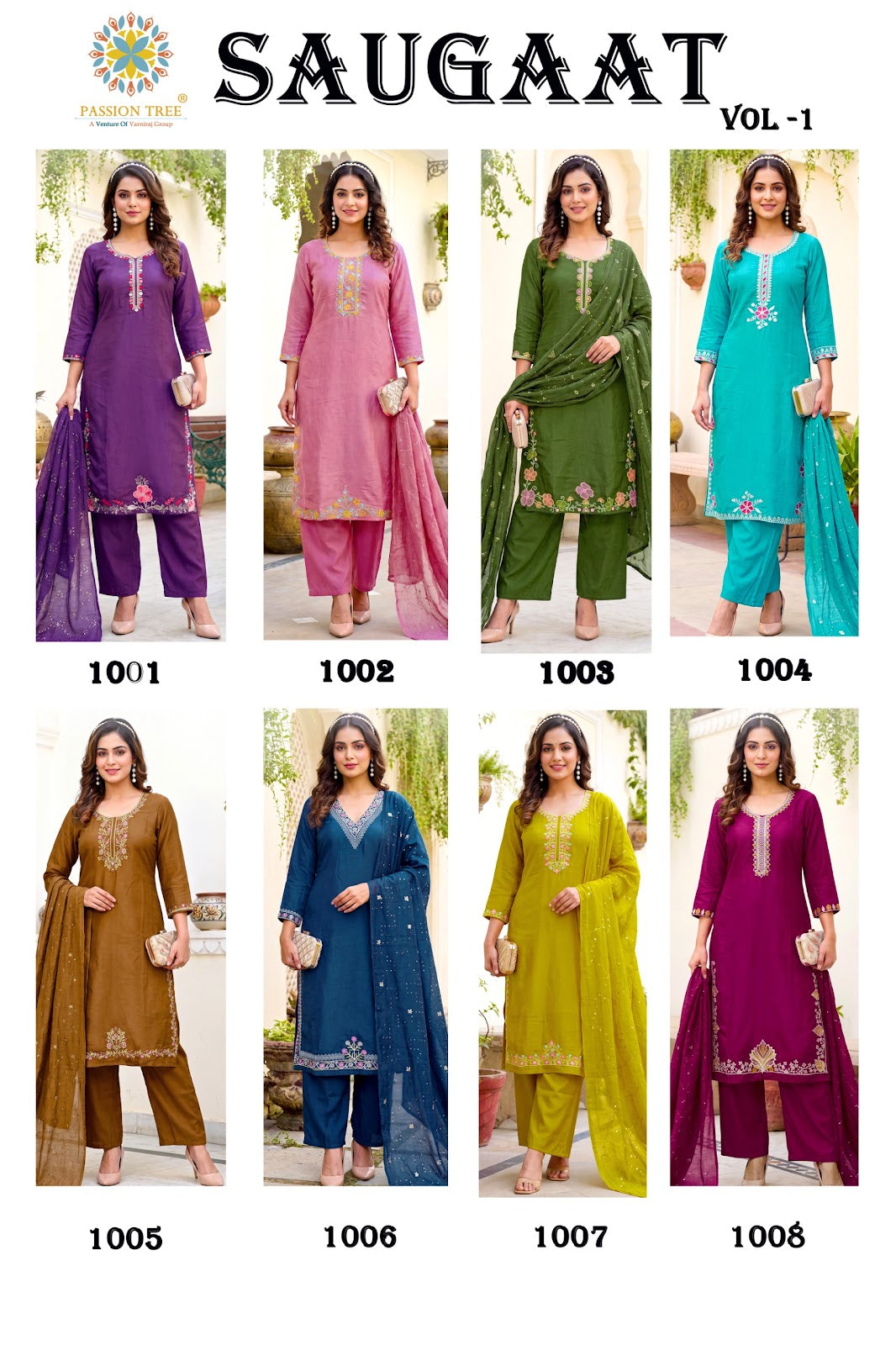 Saugaat Vol 1 Passion Tree Chanderi Readymade Pant Style Suits Supplier
