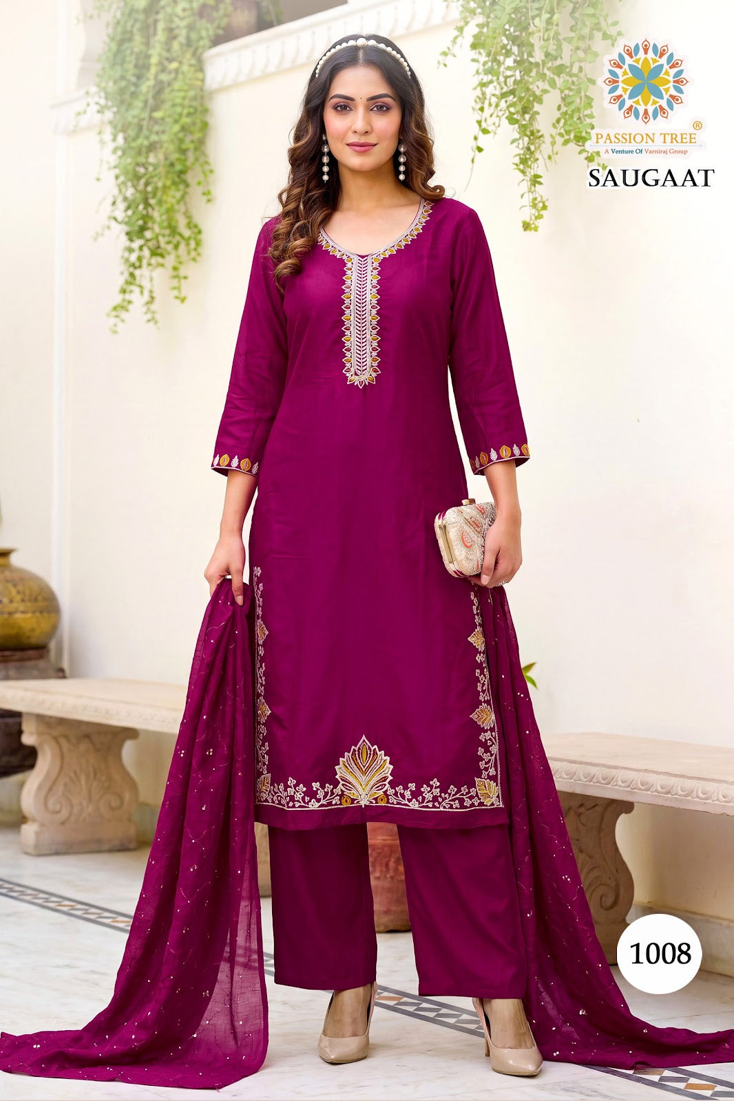 Saugaat Vol 1 Passion Tree Chanderi Readymade Pant Style Suits Supplier