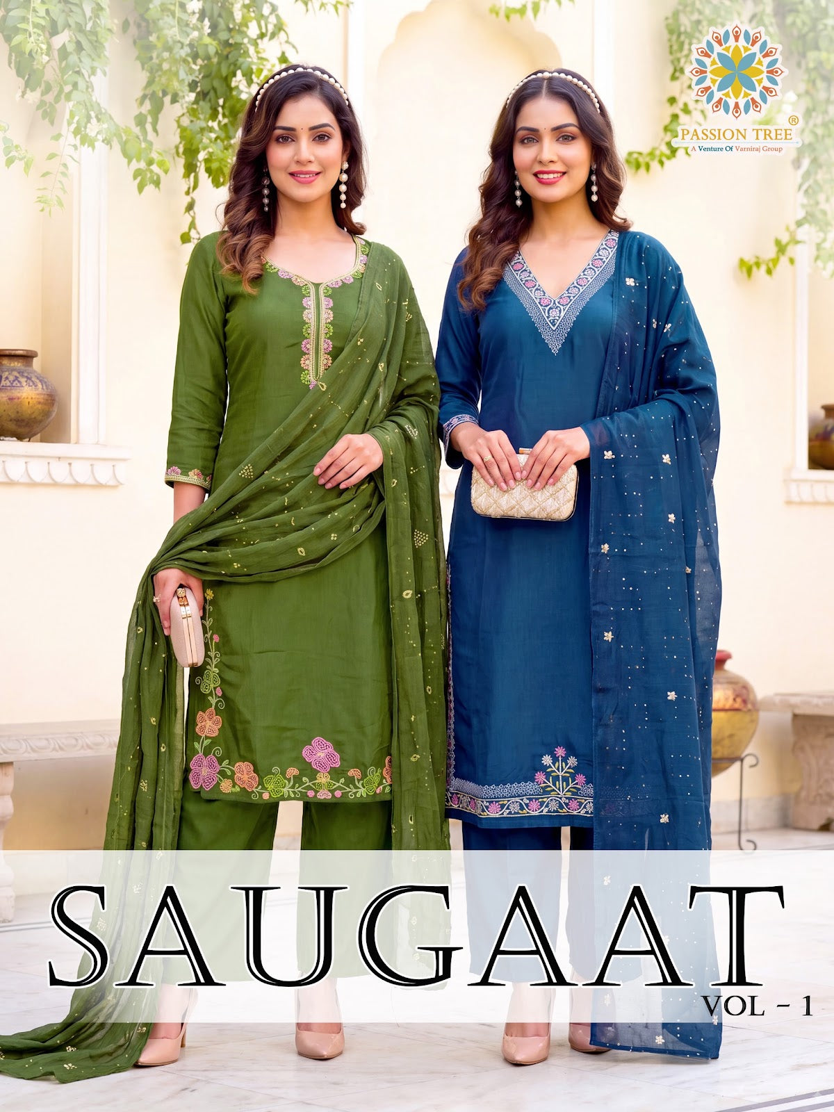 Saugaat Vol 1 Passion Tree Chanderi Readymade Pant Style Suits Supplier