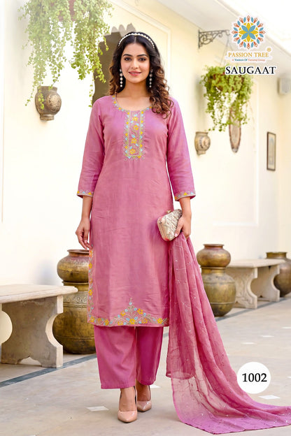 Saugaat Vol 1 Passion Tree Chanderi Readymade Pant Style Suits Supplier