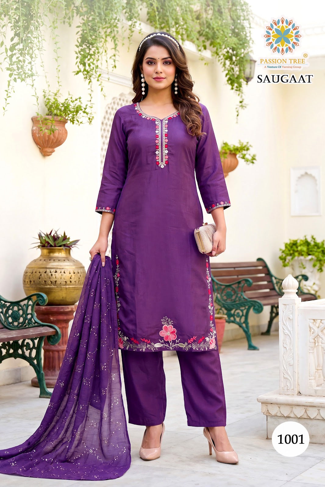 Saugaat Vol 1 Passion Tree Chanderi Readymade Pant Style Suits Supplier