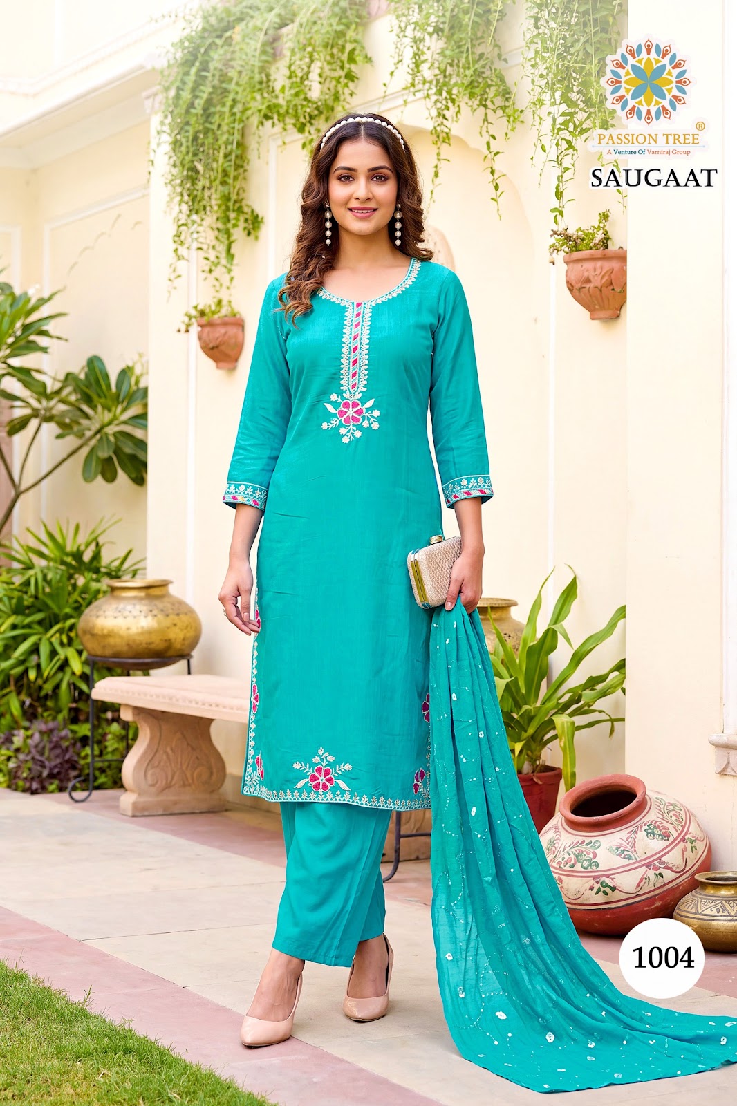 Saugaat Vol 1 Passion Tree Chanderi Readymade Pant Style Suits Supplier