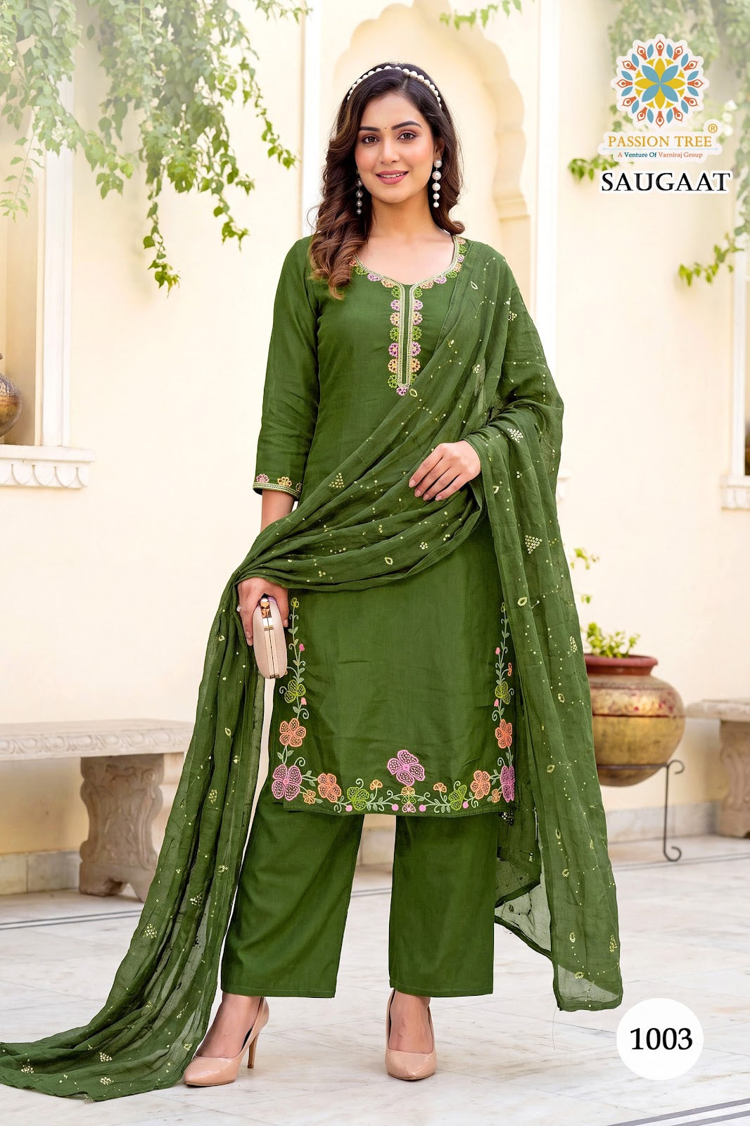 Saugaat Vol 1 Passion Tree Chanderi Readymade Pant Style Suits Supplier