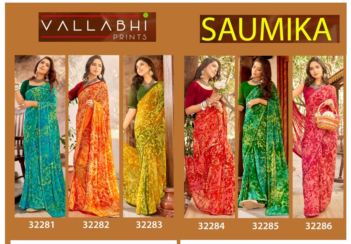 Saumika Vallabhi Prints Georgette Sarees Wholesaler Ahmedabad