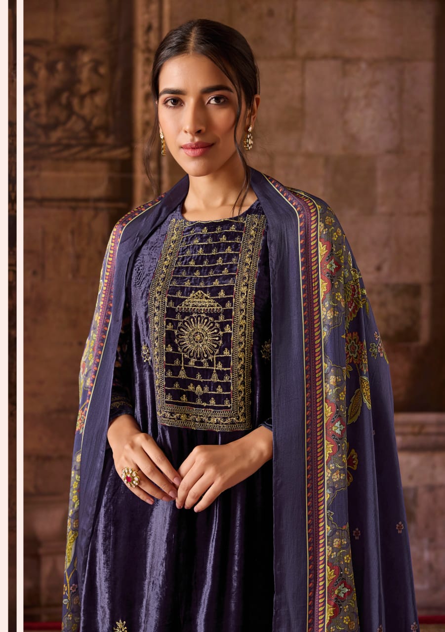 Saumya Sahiba Viscose Velvet Suits Wholesaler