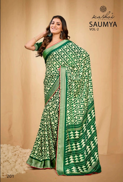 Saumya Vol 2 Kashvi Creation Dull Moss Sarees Wholesale