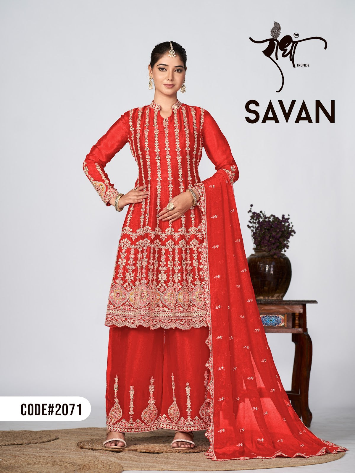Savan Radha Trendz Chinon Readymade Plazzo Style Suits Supplier Gujarat