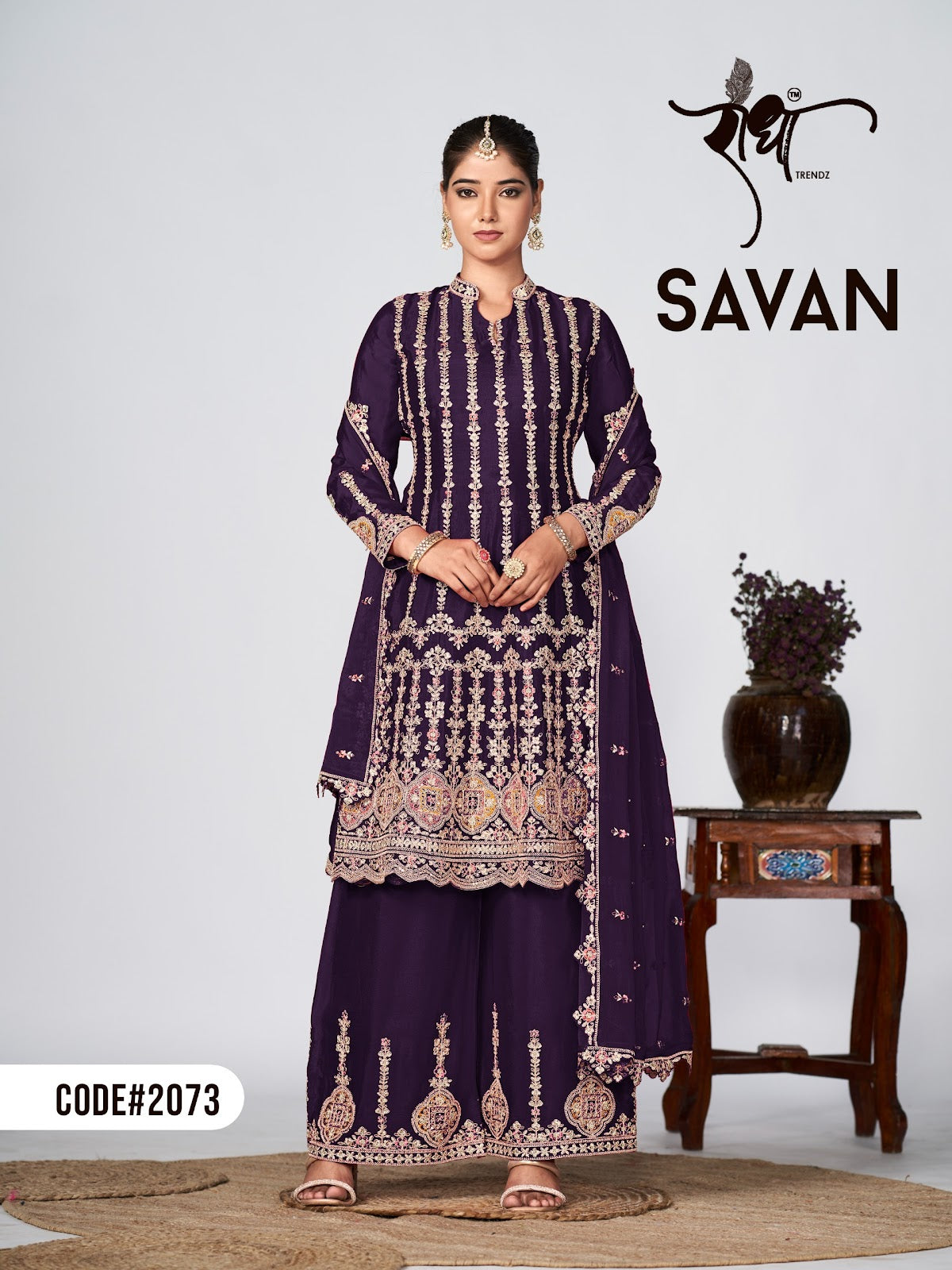 Savan Radha Trendz Chinon Readymade Plazzo Style Suits Supplier Gujarat