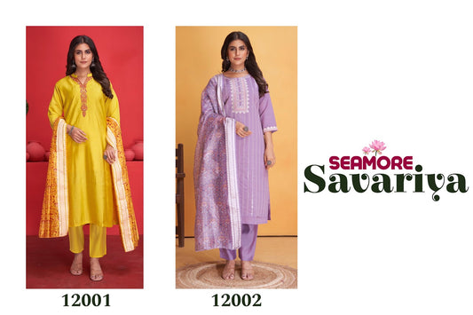 Savariya Seamore Roman Silk Readymade Pant Style Suits Exporter India