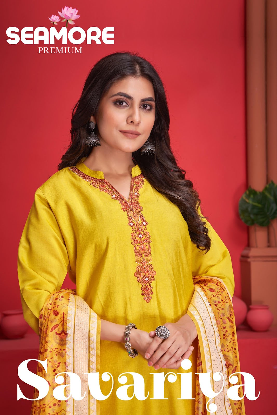 Savariya Seamore Roman Silk Readymade Pant Style Suits Exporter India