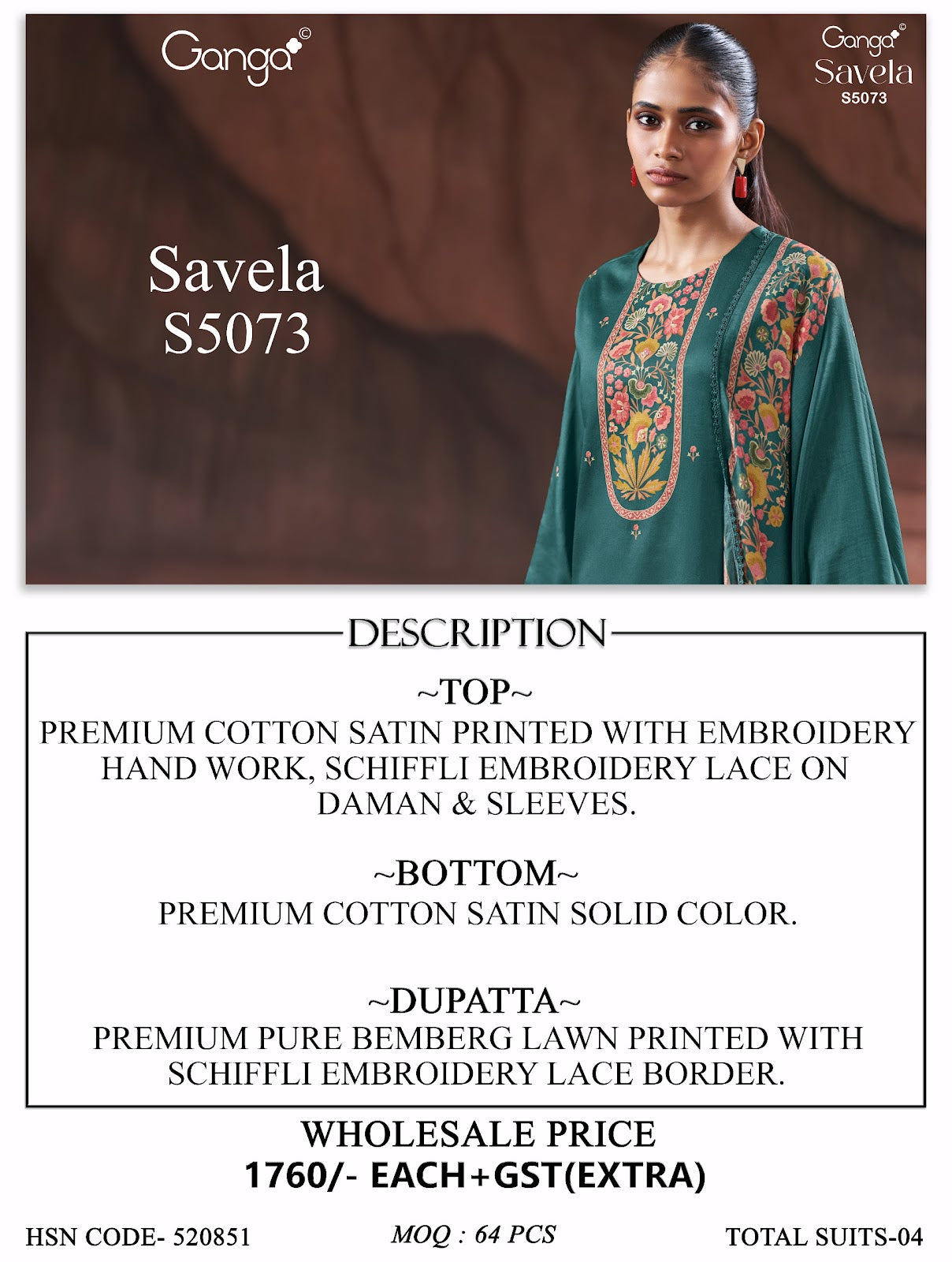 Savela S5073 Ganga Cotton Satin Plazzo Style Suits Manufacturer Ahmedabad
