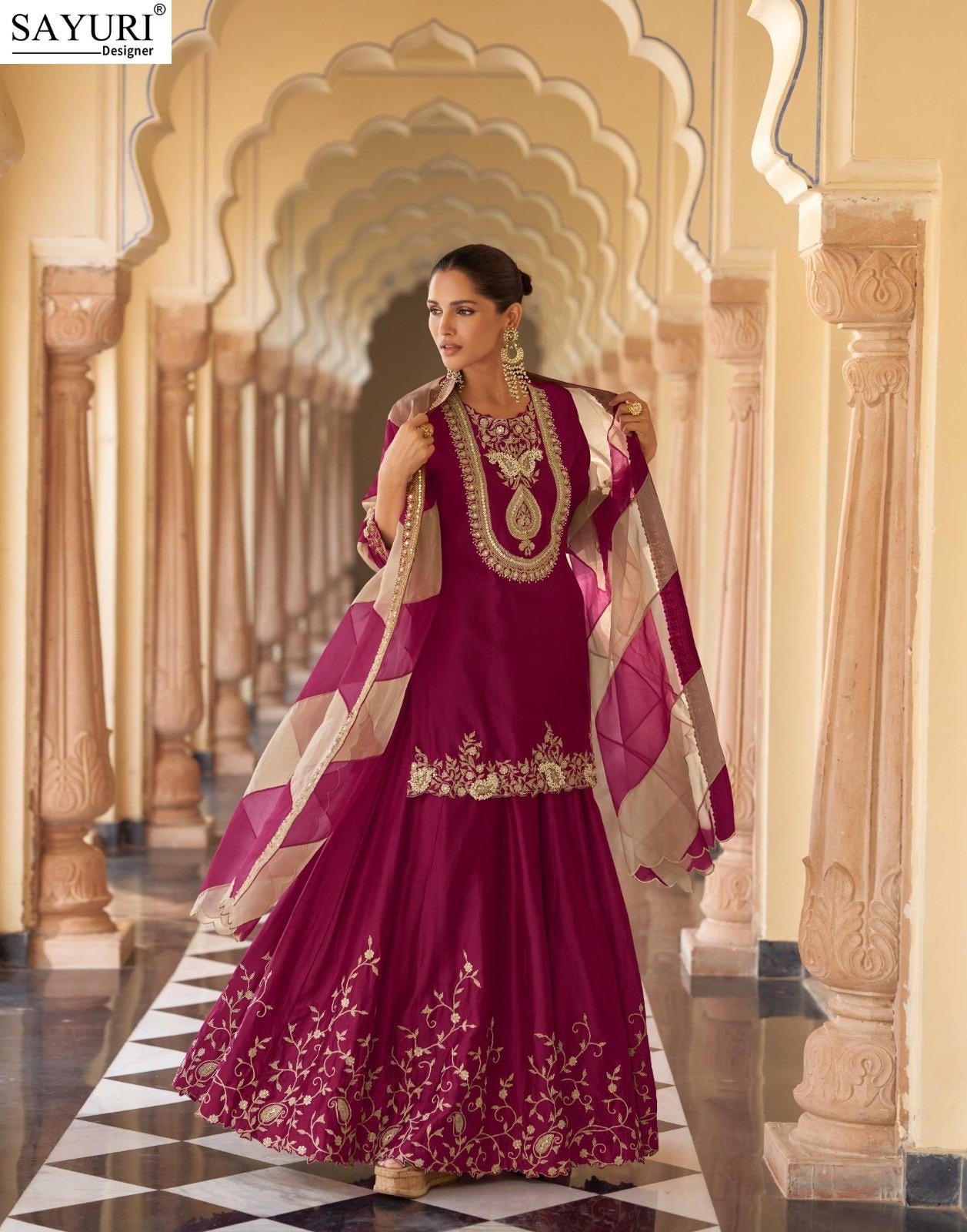 Savera Sayuri Chinnon Silk Readymade Sharara Suits Exporter India