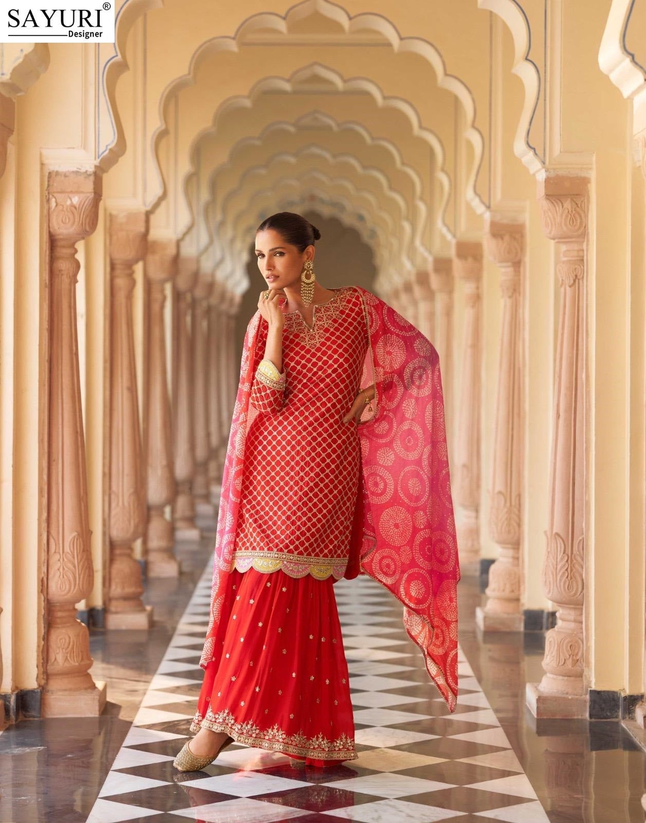 Savera Sayuri Chinnon Silk Readymade Sharara Suits Exporter India