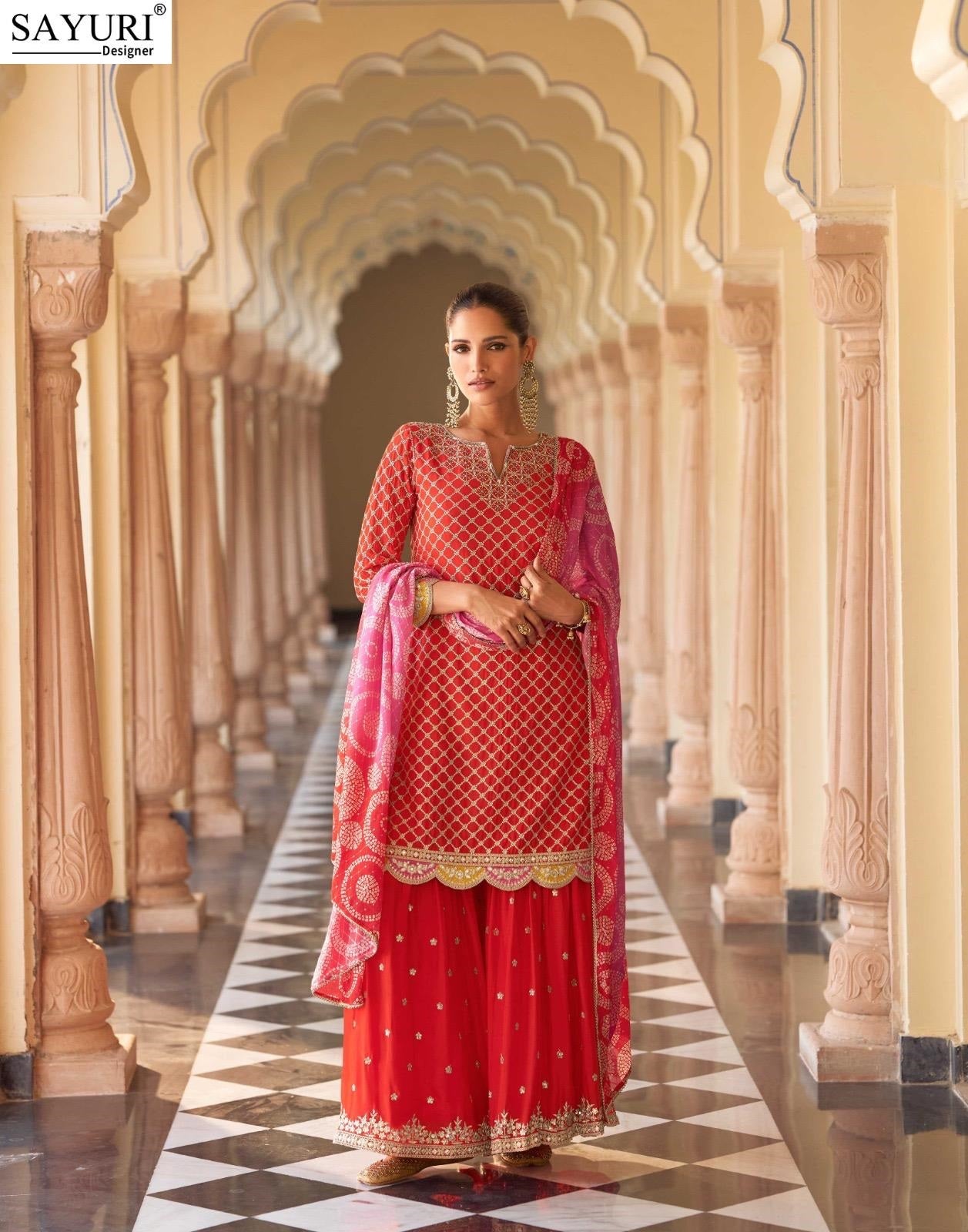 Savera Sayuri Chinnon Silk Readymade Sharara Suits Exporter India