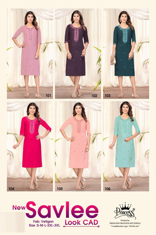 Savlee Look Princess Creation Vetican Knee Length Kurtis Wholesaler Ahmedabad
