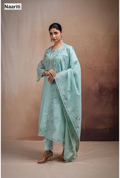 Savleen 2748 Naariti Mul Chanderi Pant Style Suits Exporter