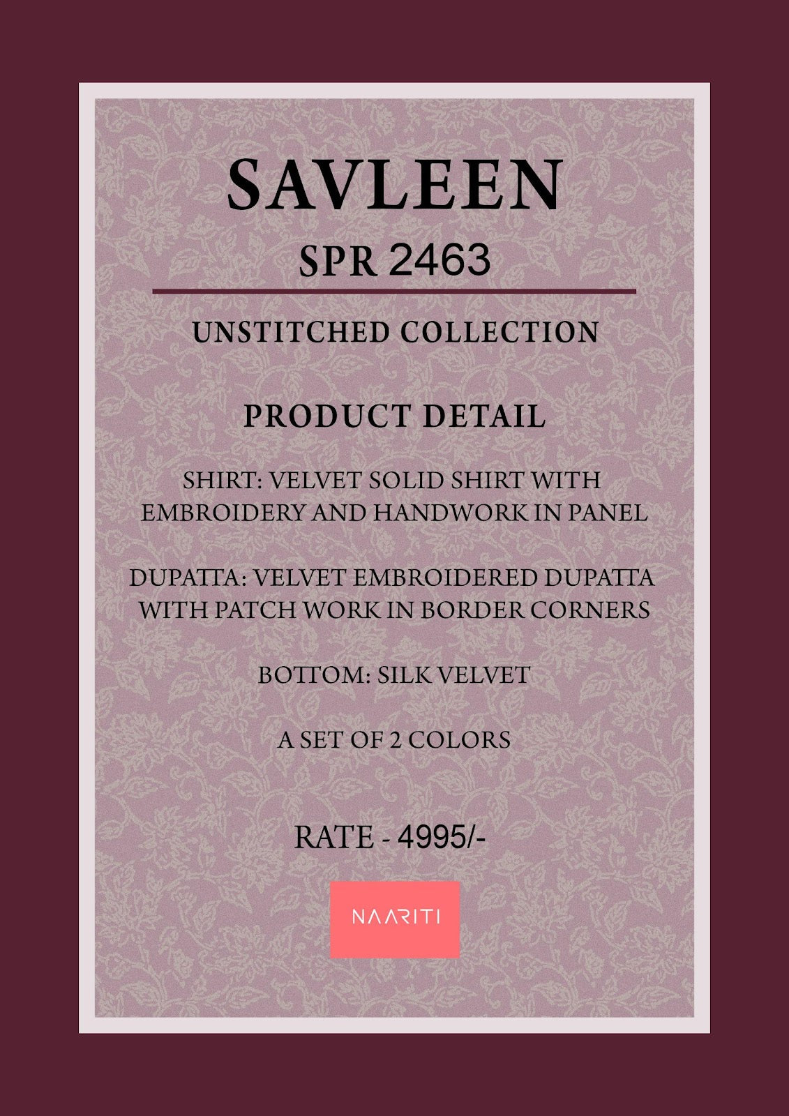 Savleen Naariti Velvet Suits Exporter India