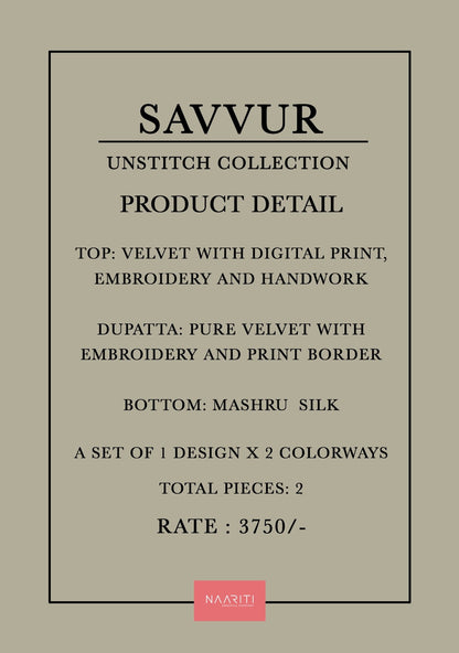 Savvur Naariti Velvet Suits Supplier Ahmedabad