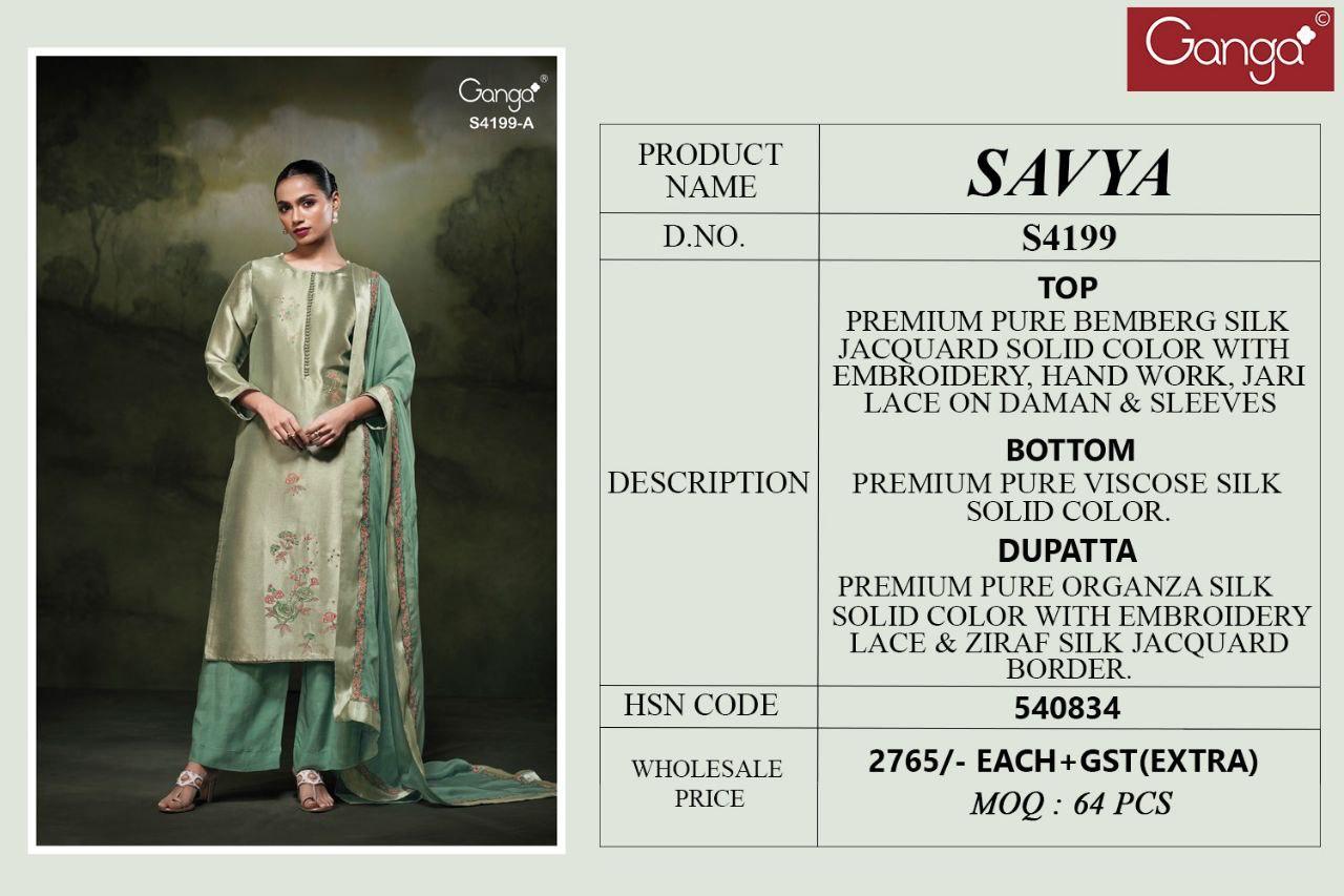 Savya 4199 Ganga Pure Bemberg Salwar Suits Exporter Ahmedabad
