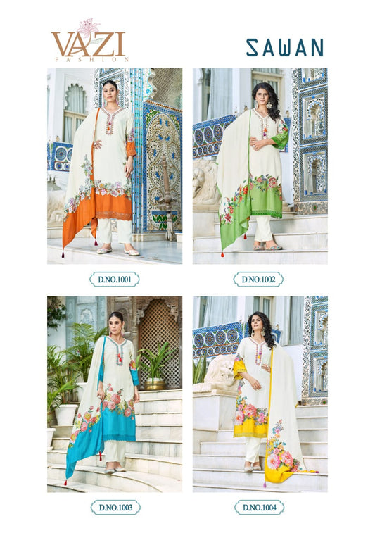 Sawan Vazi Fashion Viscose Muslin Readymade Pant Style Suits Wholesaler Gujarat