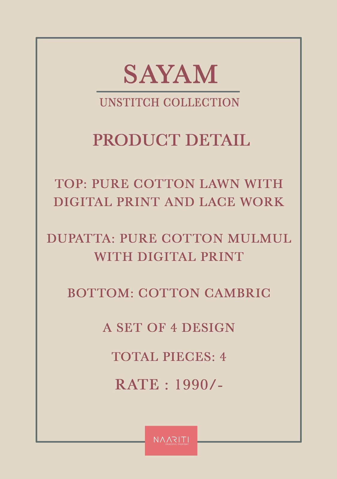 Sayam Naariti Cotton Lawn Pant Style Suits Supplier Gujarat