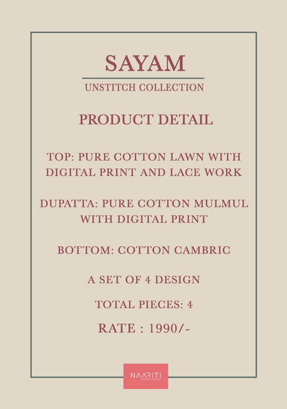 Sayam Naariti Cotton Lawn Pant Style Suits Supplier Gujarat