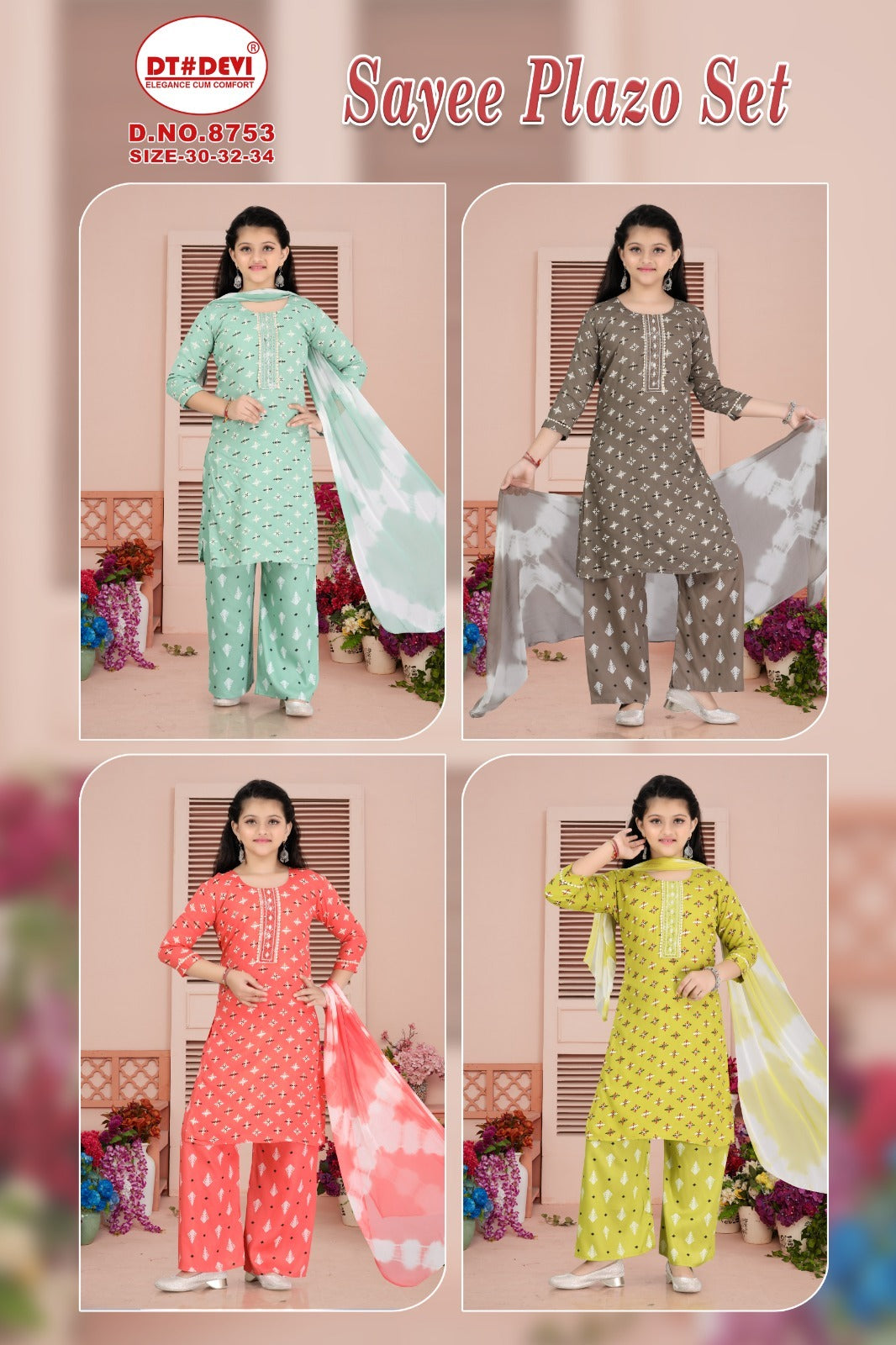 Sayee 8753 Dt Devi Rayon Girls Readymade Palazzo Suits Wholesale