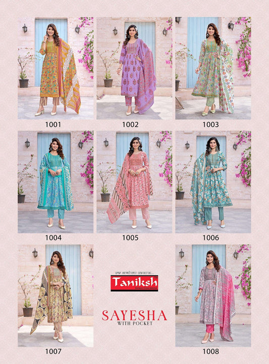 Sayesha Vol 1 Taniksh Cotton Cambric Readymade Pant Style Suits Supplier India