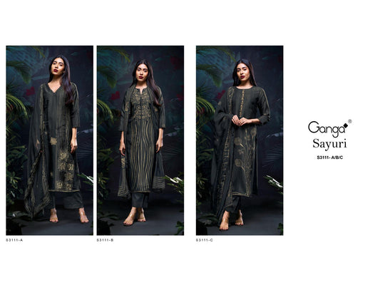 Sayuri S3111 Black Ganga Gadwal Silk Plazzo Style Suits Wholesaler Gujarat