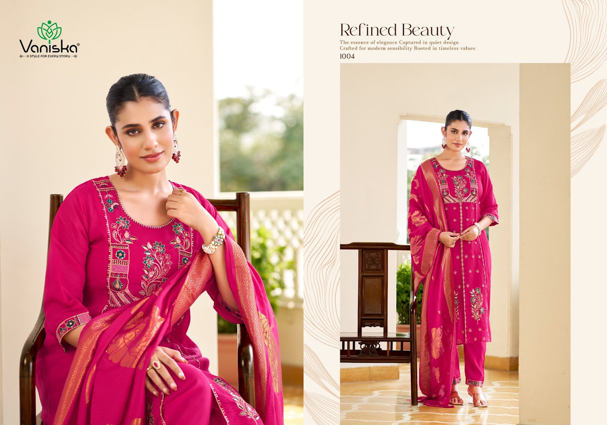 Sayuri Vol 1 Vaniska Chanderi Readymade Pant Style Suits Wholesaler Ahmedabad
