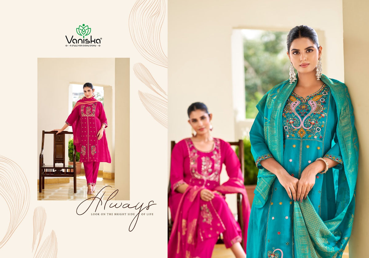 Sayuri Vol 1 Vaniska Chanderi Readymade Pant Style Suits Wholesaler Ahmedabad