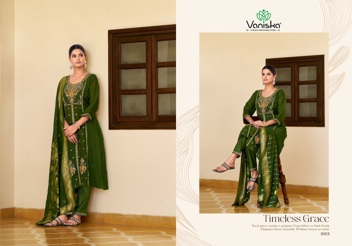 Sayuri Vol 1 Vaniska Chanderi Readymade Pant Style Suits Wholesaler Ahmedabad