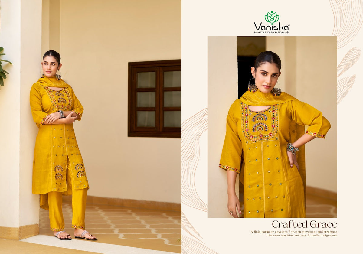 Sayuri Vol 1 Vaniska Chanderi Readymade Pant Style Suits Wholesaler Ahmedabad