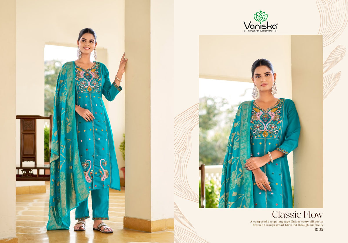 Sayuri Vol 1 Vaniska Chanderi Readymade Pant Style Suits Wholesaler Ahmedabad