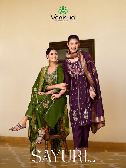 Sayuri Vol 1 Vaniska Chanderi Readymade Pant Style Suits Wholesaler Ahmedabad