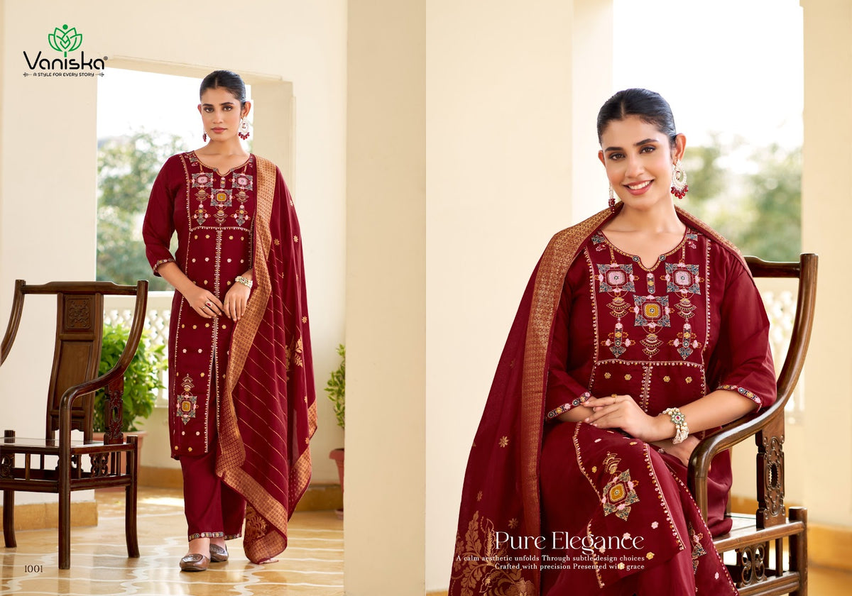 Sayuri Vol 1 Vaniska Chanderi Readymade Pant Style Suits Wholesaler Ahmedabad