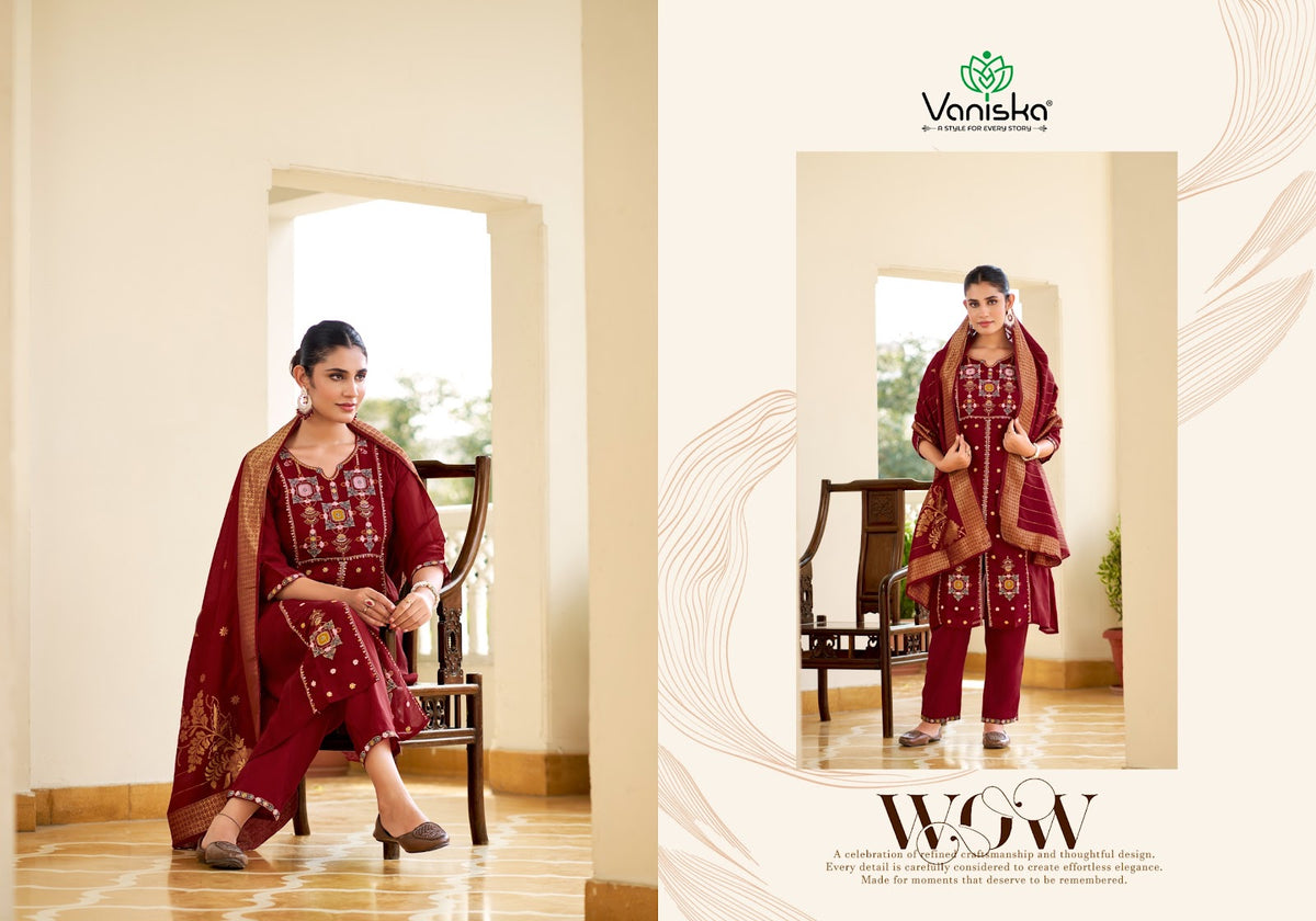 Sayuri Vol 1 Vaniska Chanderi Readymade Pant Style Suits Wholesaler Ahmedabad