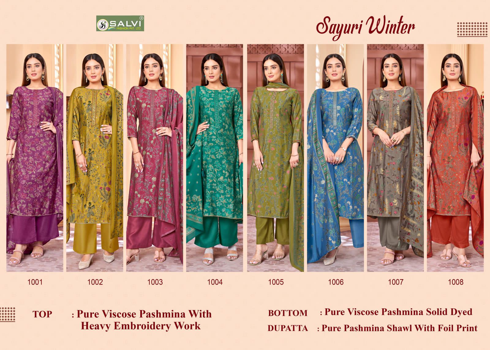 Sayuri Winter Salvi Fashion Pashmina Suits Wholesaler India