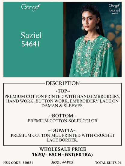 Saziel S4641 Ganga Cotton Plazzo Style Suits Supplier Ahmedabad