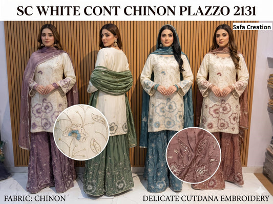 Sc White Cont 2131 Safa Creation Chinon Pakistani Readymade Suits Manufacturer Gujarat