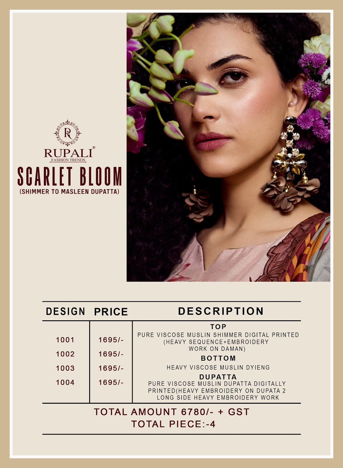 Scarlet Bloom Rupali Viscose Muslin Pant Style Suits Wholesaler Ahmedabad