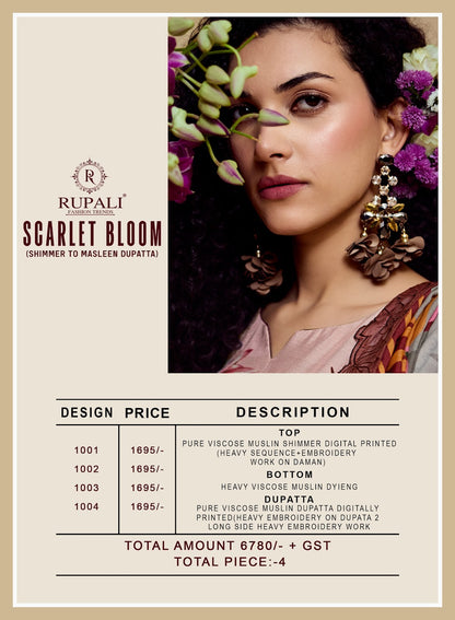 Scarlet Bloom Rupali Viscose Muslin Pant Style Suits Wholesaler Ahmedabad