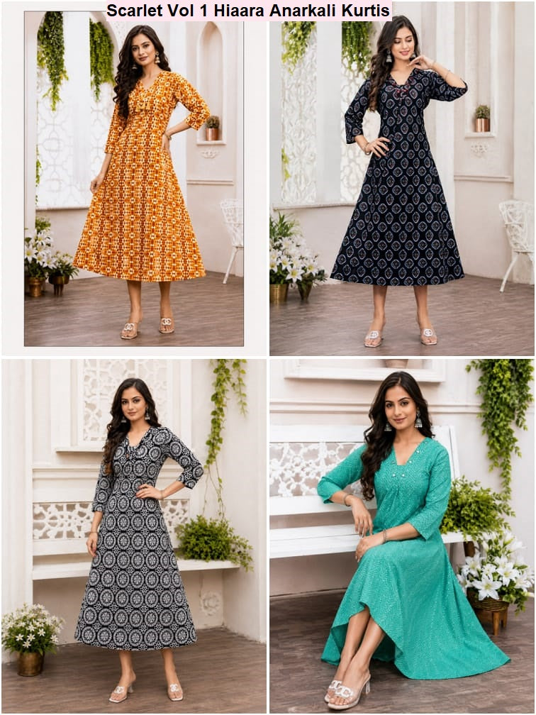 Scarlet Vol 1 Hiaara Cotton Anarkali Kurtis Wholesaler Ahmedabad