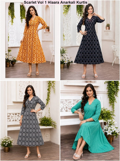 Scarlet Vol 1 Hiaara Cotton Anarkali Kurtis Wholesaler Ahmedabad