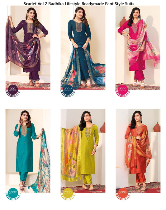 Scarlet Vol 2 Radhika Lifestyle Vetican Silk Readymade Pant Style Suits Supplier Ahmedabad