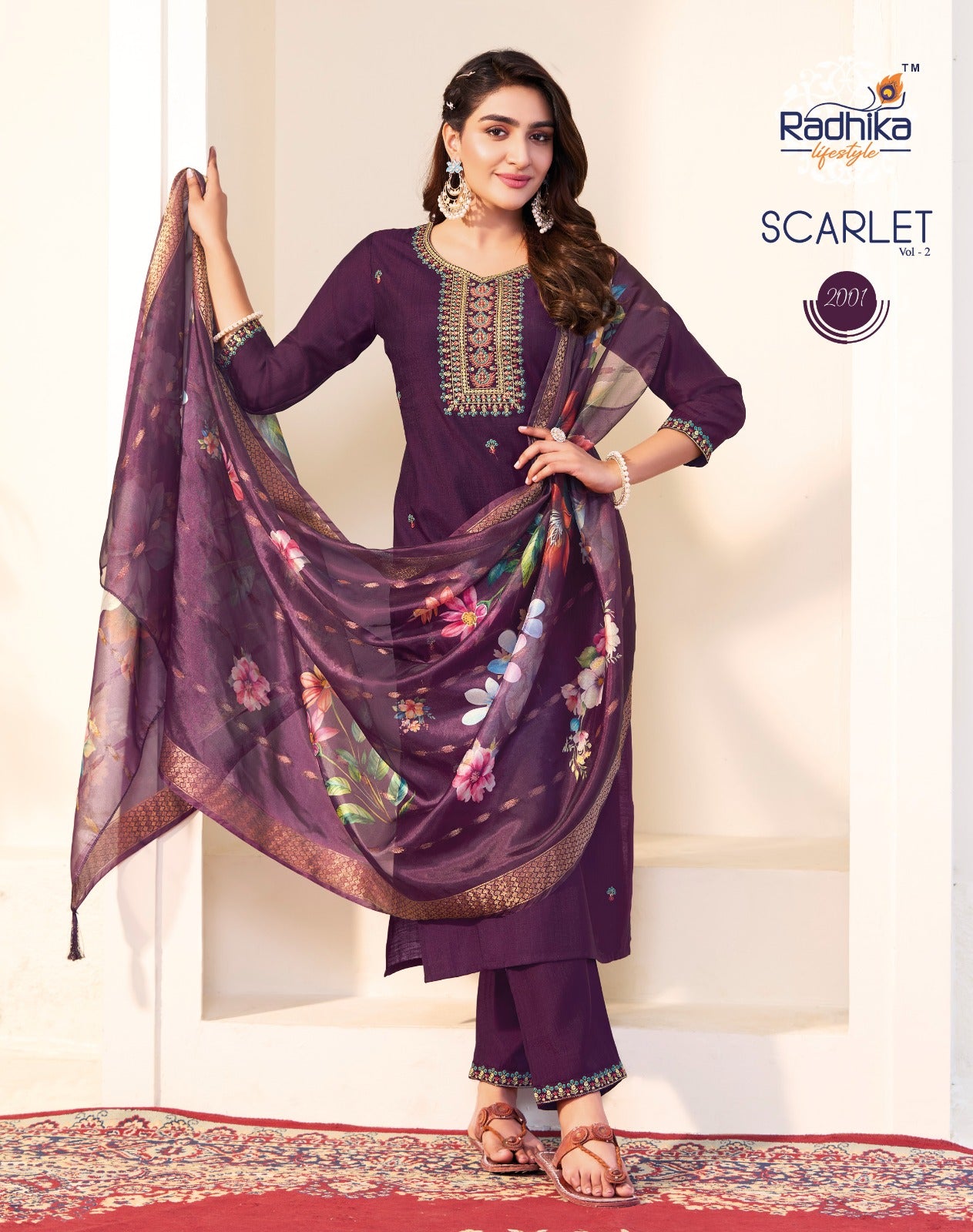 Scarlet Vol 2 Radhika Lifestyle Vetican Silk Readymade Pant Style Suits Supplier Ahmedabad
